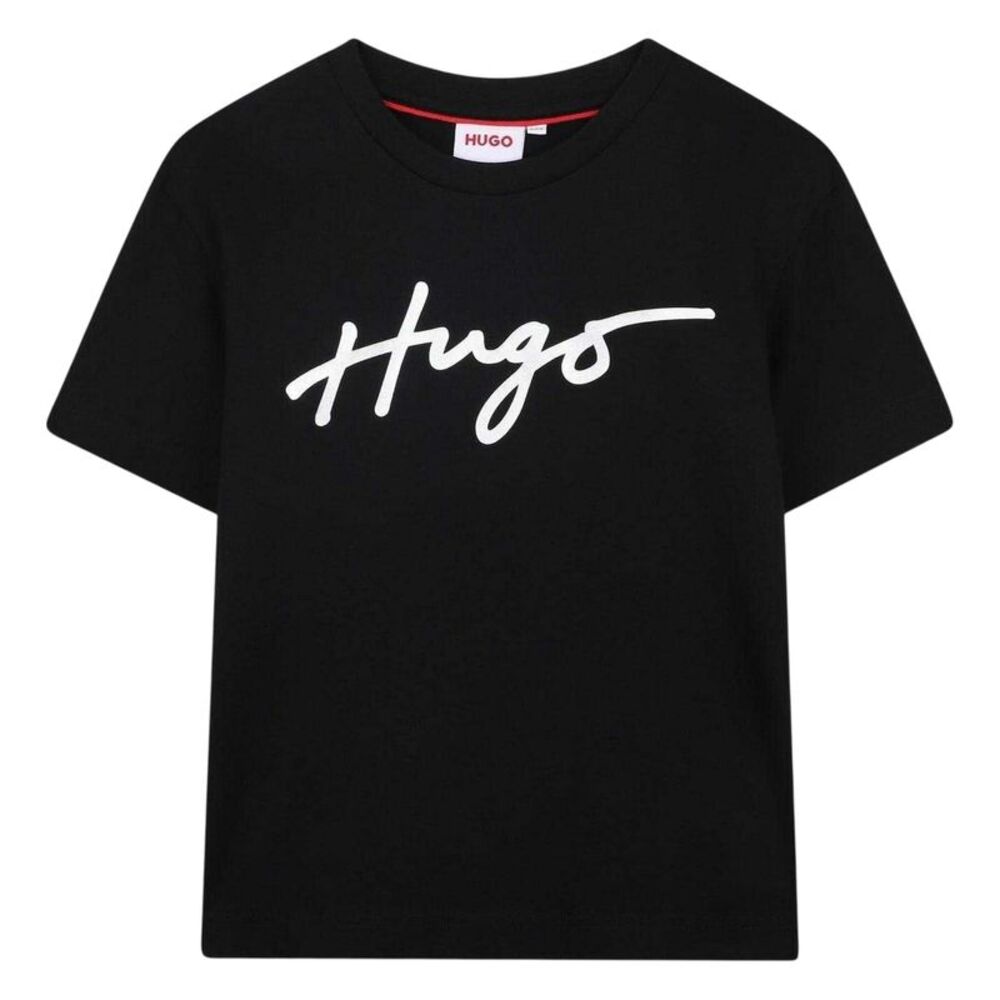 Hugo Childrens/Kids Logo Cotton Logo Regular T-Shirt / Black